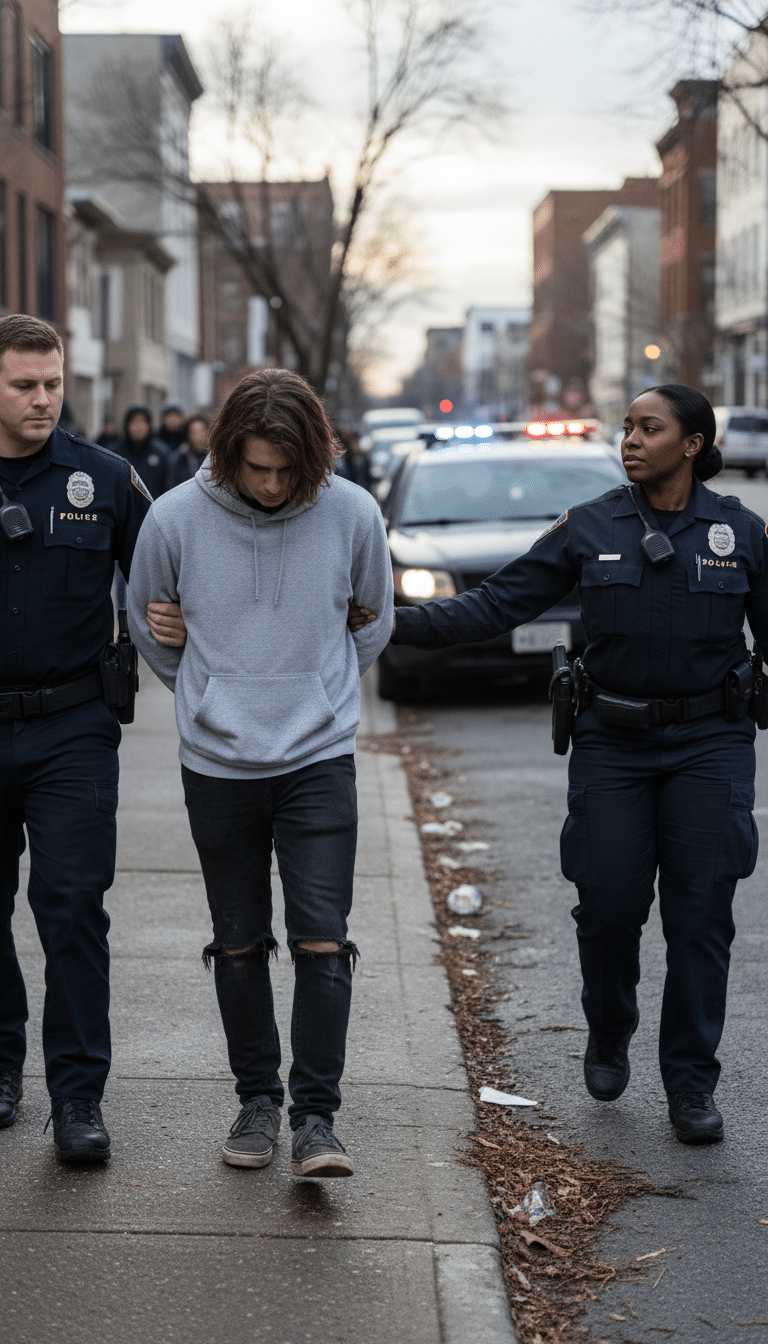 Person being arrested in Colony Person being arrested in Colony