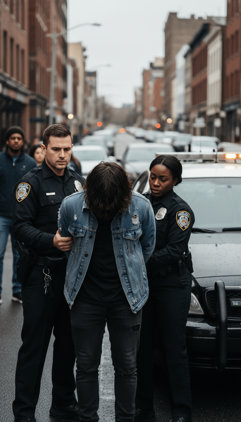 Illustration of police officers making an arrest Illustration of police officers making an arrest