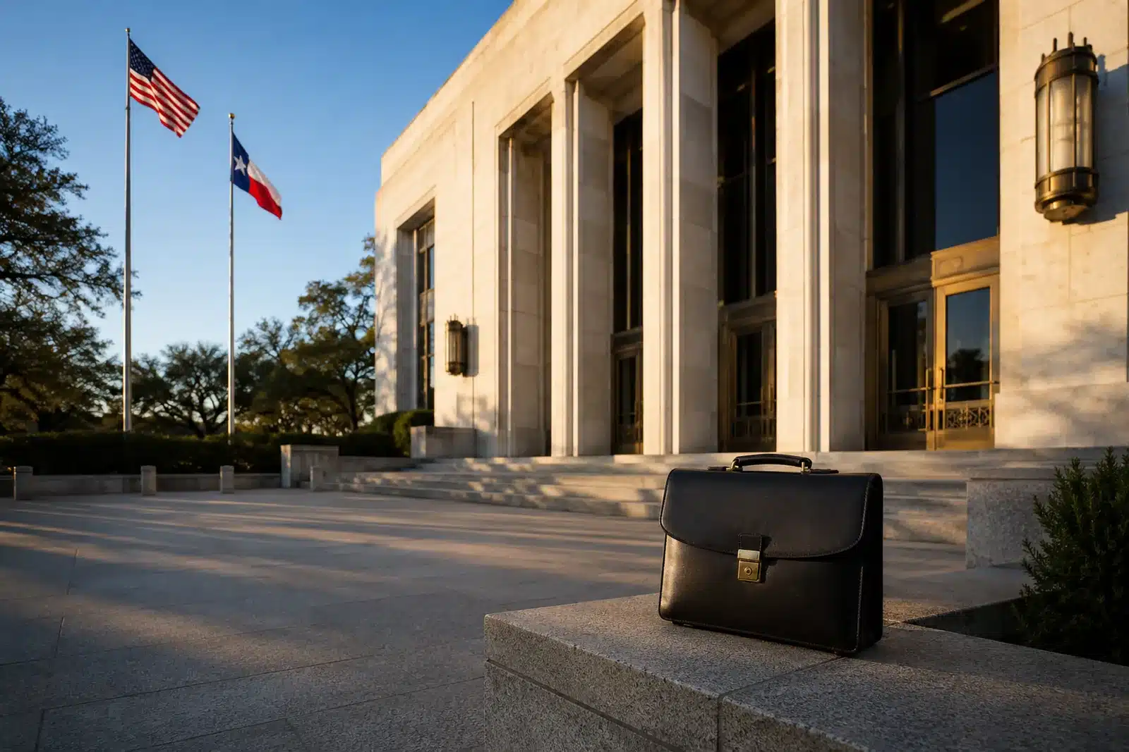 Exterior of a federal courthouse in East Texas at early morning