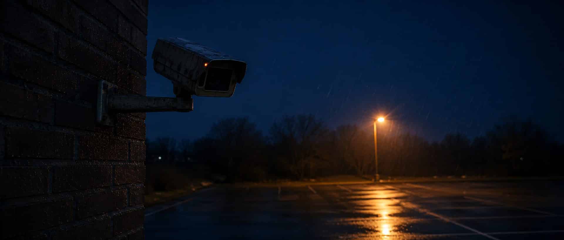 A surveillance camera over an empty lot at night, illustrating how quickly evidence can change or disappear. A surveillance camera over an empty lot at night, illustrating how quickly evidence can change or disappear.